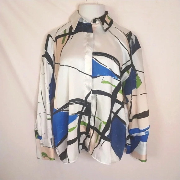 Zara Button Down Silky Blouse, Size L - Picture 1 of 1